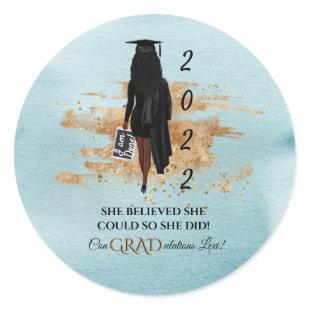 African American Graduation Invitation (Dark Skin) Classic Round Sticker