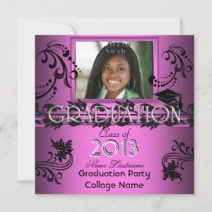 African American Graduation Party Pink Girl Photo Invitation