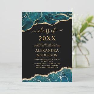 Agate Graduation 2022 Teal Gold Blue Turquoise  In Invitation