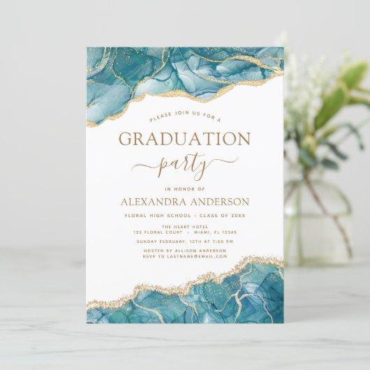 Agate Graduation 2022 Teal Gold Blue Turquoise Invitation