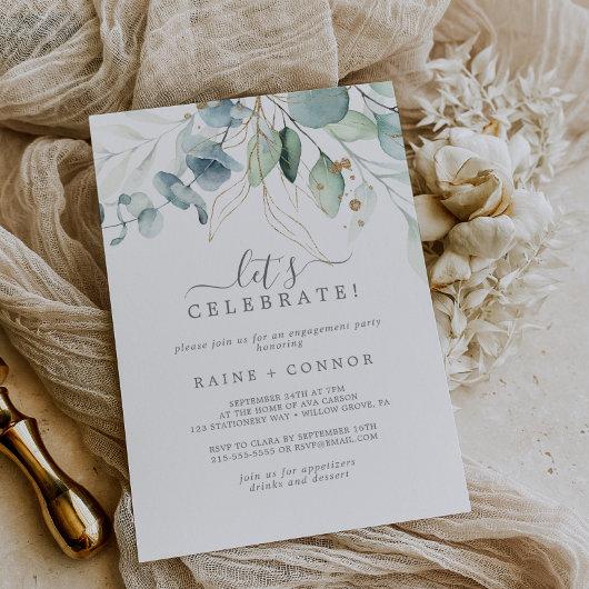 Airy Greenery and Gold Leaf Let's Celebrate Invitation