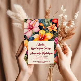 Aloha Hawaiian Flowers Graduation  Invitation