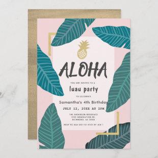 Aloha Hawaiian Luau Pineapple Blush Pink Birthday Invitation