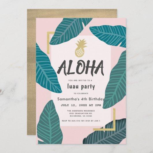 Aloha Hawaiian Luau Pineapple Blush Pink Birthday Invitation