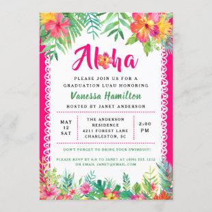 Aloha Luau Party Tropical Graduation Invitation