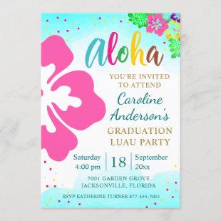 Aloha Luau Party Tropical Hibiscus Graduation Invitation