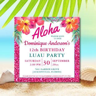 Aloha Luau Pink Glitter Tropical Square Version 2