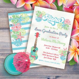 Aloha Luau Tropical Floral Graduation Party Invitation