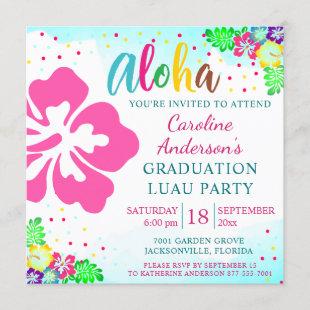 Aloha Luau Tropical Hibiscus Square Graduation Invitation
