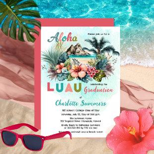 Aloha Luau Tropical Island Beach Graduation Party Invitation