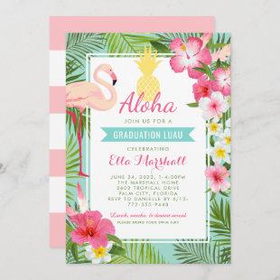 Aloha Pink Flamingo Tropical Graduation Luau Party Invitation