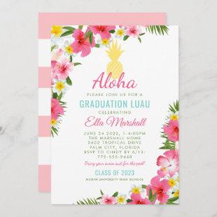 Aloha Pink Yellow Pineapple Graduation Luau Party Invitation