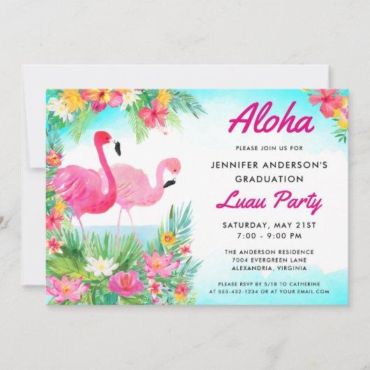 Aloha Tropical Flamingo Graduation Luau Party Invitation