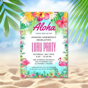 Aloha Tropical Flamingo Graduation Luau Party Invitation