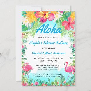 Aloha Tropical Flamingo Luau Couple's Shower Invitation