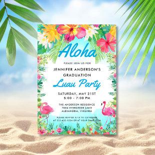 Aloha Tropical Flamingo Luau Party Graduation Blue Invitation