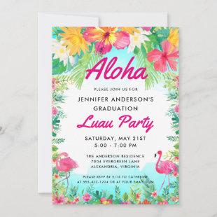 Aloha Tropical Flamingo Luau Party Graduation Invitation