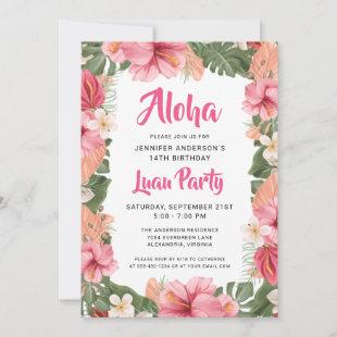 Aloha Tropical Floral Luau Party Birthday Invitation