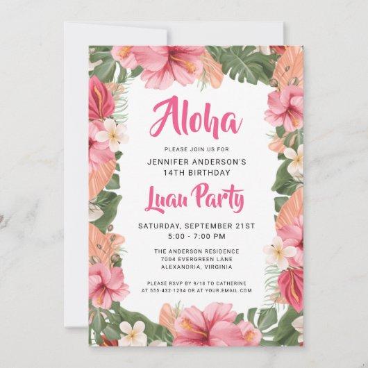 Aloha Tropical Floral Luau Party Birthday Invitation