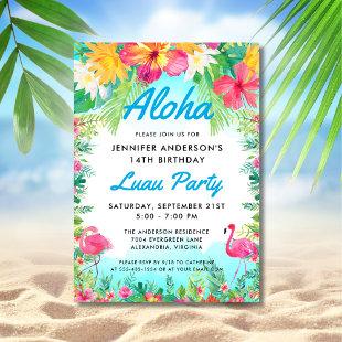 Aloha Tropical Fun Flamingo Luau Party Birthday Invitation