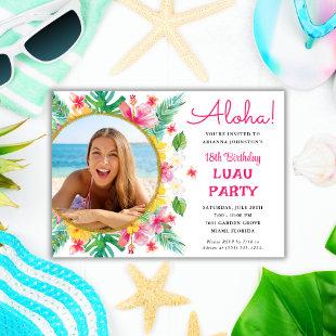 Aloha Tropical Hawaiian Luau Birthday Photo Invitation