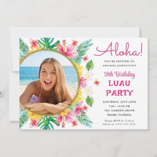 Aloha Tropical Hawaiian Luau Birthday Photo Invitation