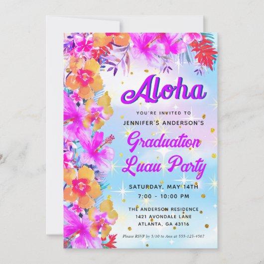 Aloha Tropical Hawaiian Luau Graduation Party Invitation