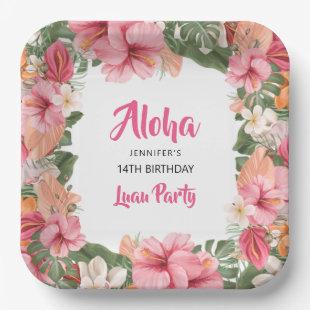 Aloha Tropical Luau Hibiscus Floral Birthday Party Paper Plates