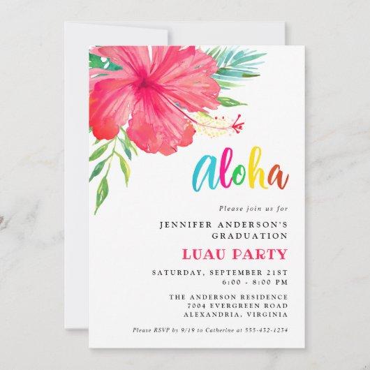Aloha Tropical Pink Hibiscus Luau Graduation Party Invitation