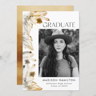 Amber Watercolor Crystal Photo Graduation Party Invitation