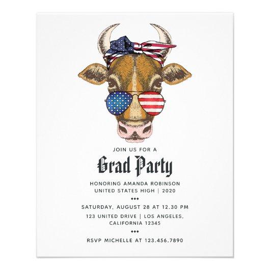 American Cow Graduation Photo Invitation Flyer