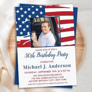 American Flag Custom Photo 50th Birthday Party Invitation