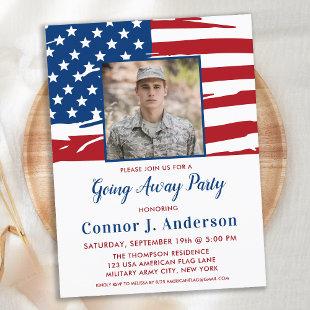 American Flag Photo Military Going Away Party  Invitation Postcard