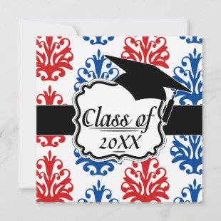 american red white and blue damask graduation invitation