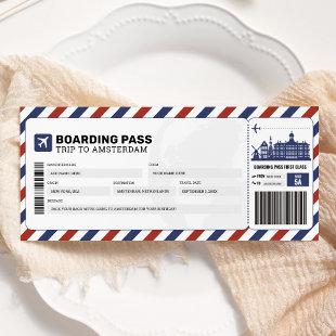 Amsterdam Boarding Pass Travel Trip Plane Ticket Invitation