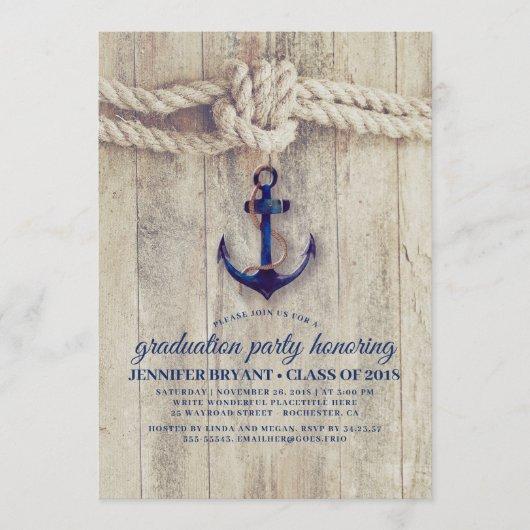 Anchor Navy Blue Nautical Graduation Party Invitation