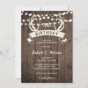 ANY AGE Rustic Antlers Banner Male’s Birthday Invitation