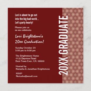 Any Year Graduation Burgundy and Pink Star Pattern Invitation