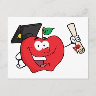 Apple Character  Graduate Holding A Diploma Announcement Postcard