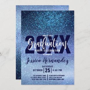 Aqua Baby Blue Triple Glitter Ombre Graduation Invitation