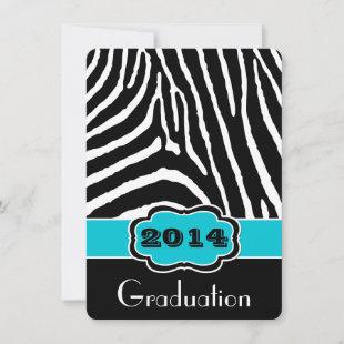 Aqua, Black, White Zebra Print Graduation Invite