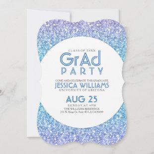 Aqua Blue & Purple Glitter Graduation Invite