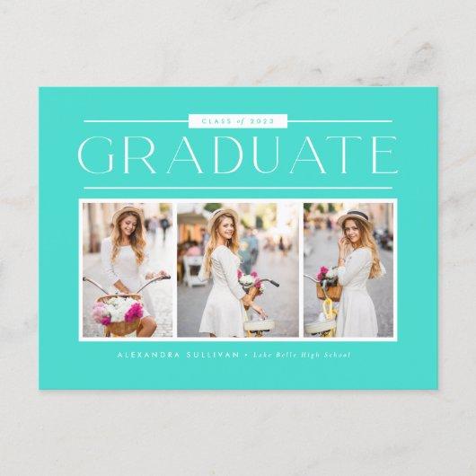 Aqua Simple Typography Photo Collage Graduation Postcard