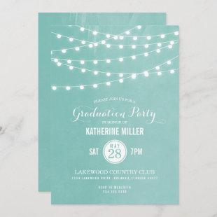 Aqua String Lights Graduation Party Invitation