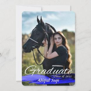 Arabian Horse Sketch w/ Blue  - Photo Graduation Invitation