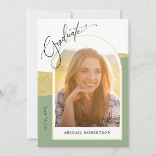 Arched Photos Sage Green & Gold Graduation Party Invitation