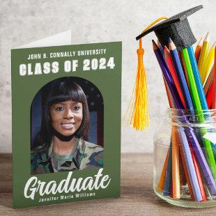 Army Green Graduate Photo Modern Folded Graduation Announcement