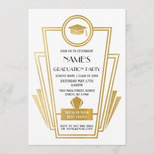 Art Deco Graduation Party Invite 1920s Gatsby Gold