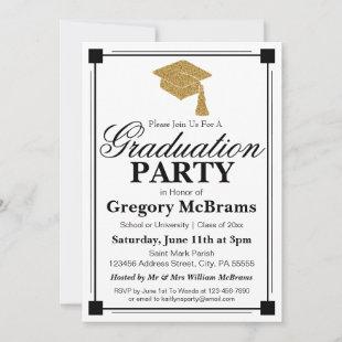 Art Deco Style White Graduation Party Invitation