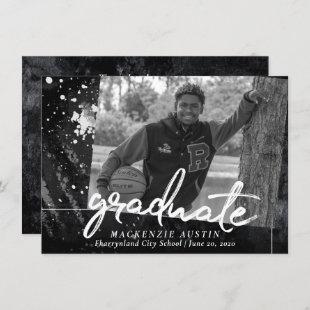 Artistic Graduation | Black White Graffiti Photo Invitation